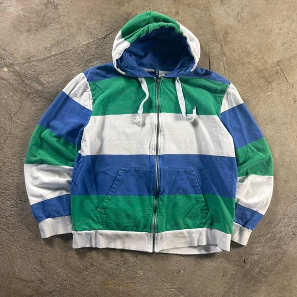 Y2K Striped Zip Up Hoodie - Picture 1 of 8